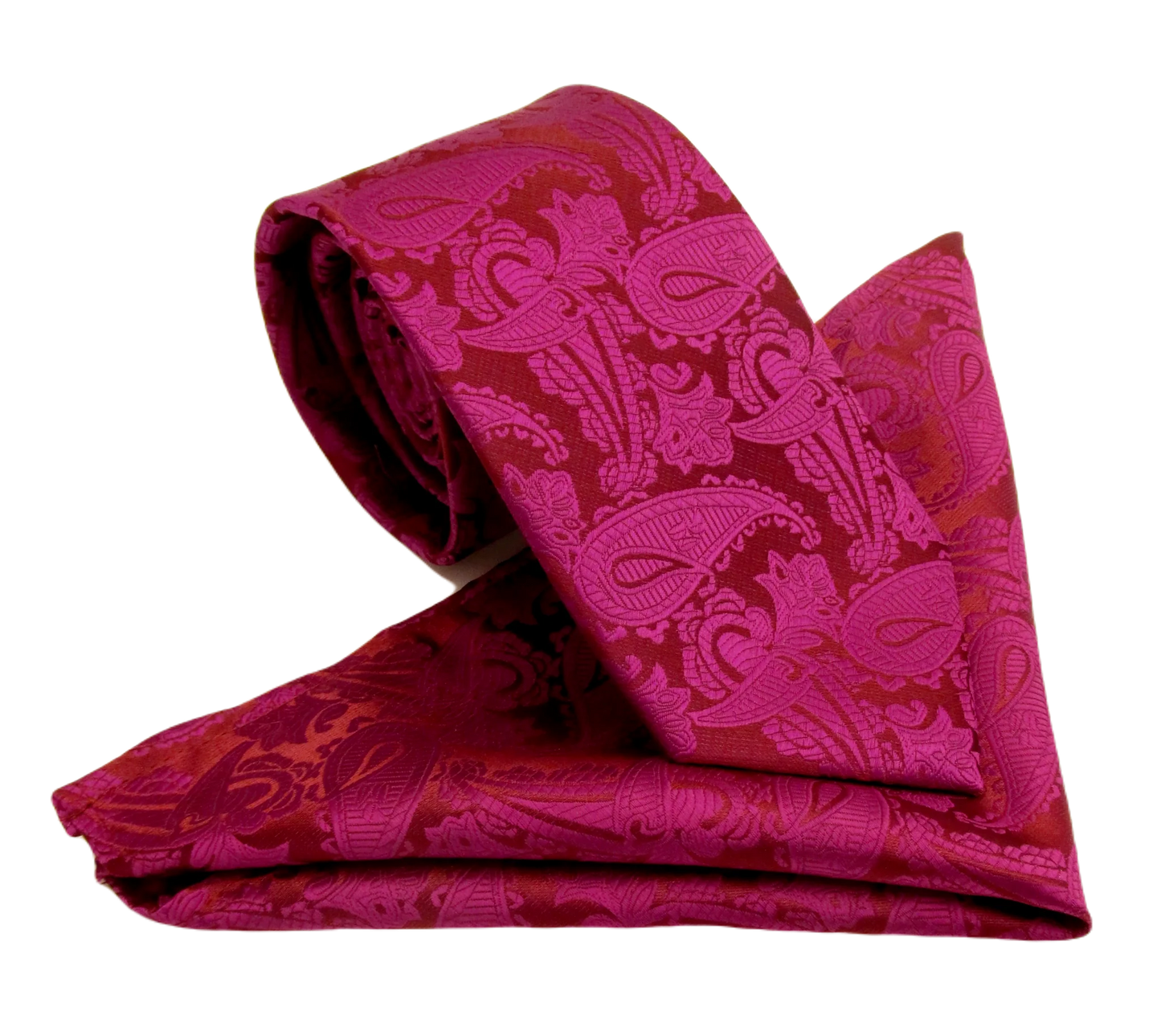 VAN BUCK Wedding Tie & Pocket Square - Cerise Plum Paisley