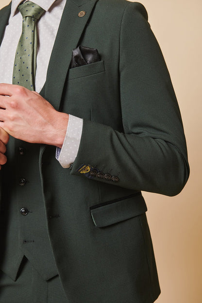 MARC DARCY Bromley Three Piece Suit - Olive Green Check