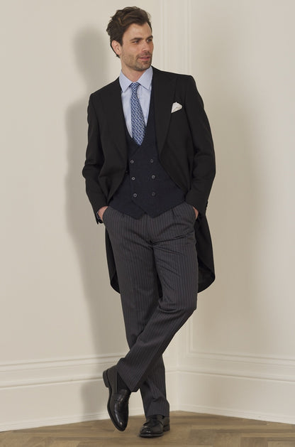 MAGEE Morning Coat Two Piece Suit - Classic Herringbone Tails - Black