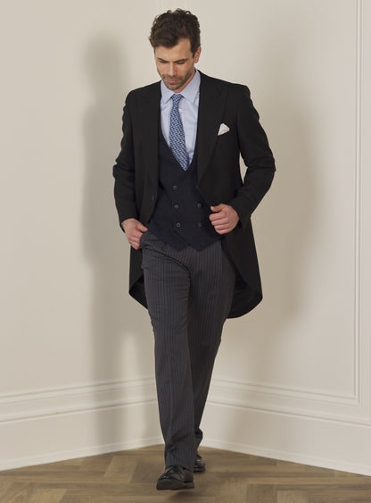 MAGEE Morning Coat Two Piece Suit - Classic Herringbone Tails - Black