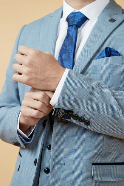 MARC DARCY Bromley Three Piece Suit - Sky Blue Check