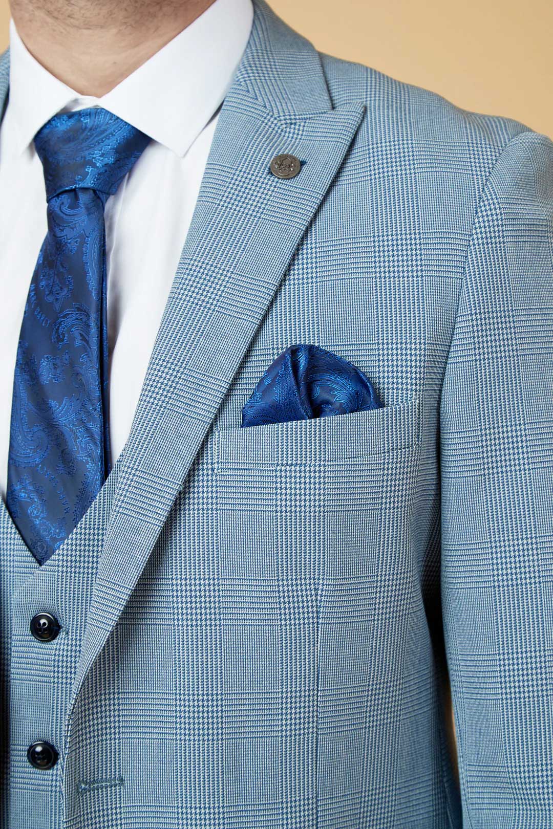 MARC DARCY Bromley Three Piece Suit - Sky Blue Check