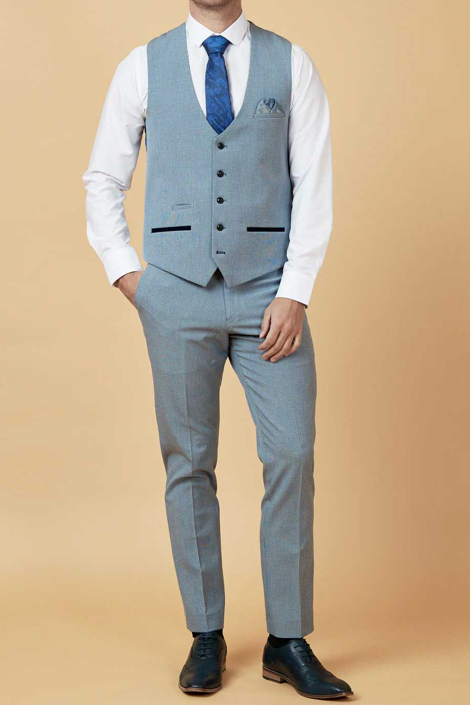 MARC DARCY Bromley Three Piece Suit - Sky Blue Check