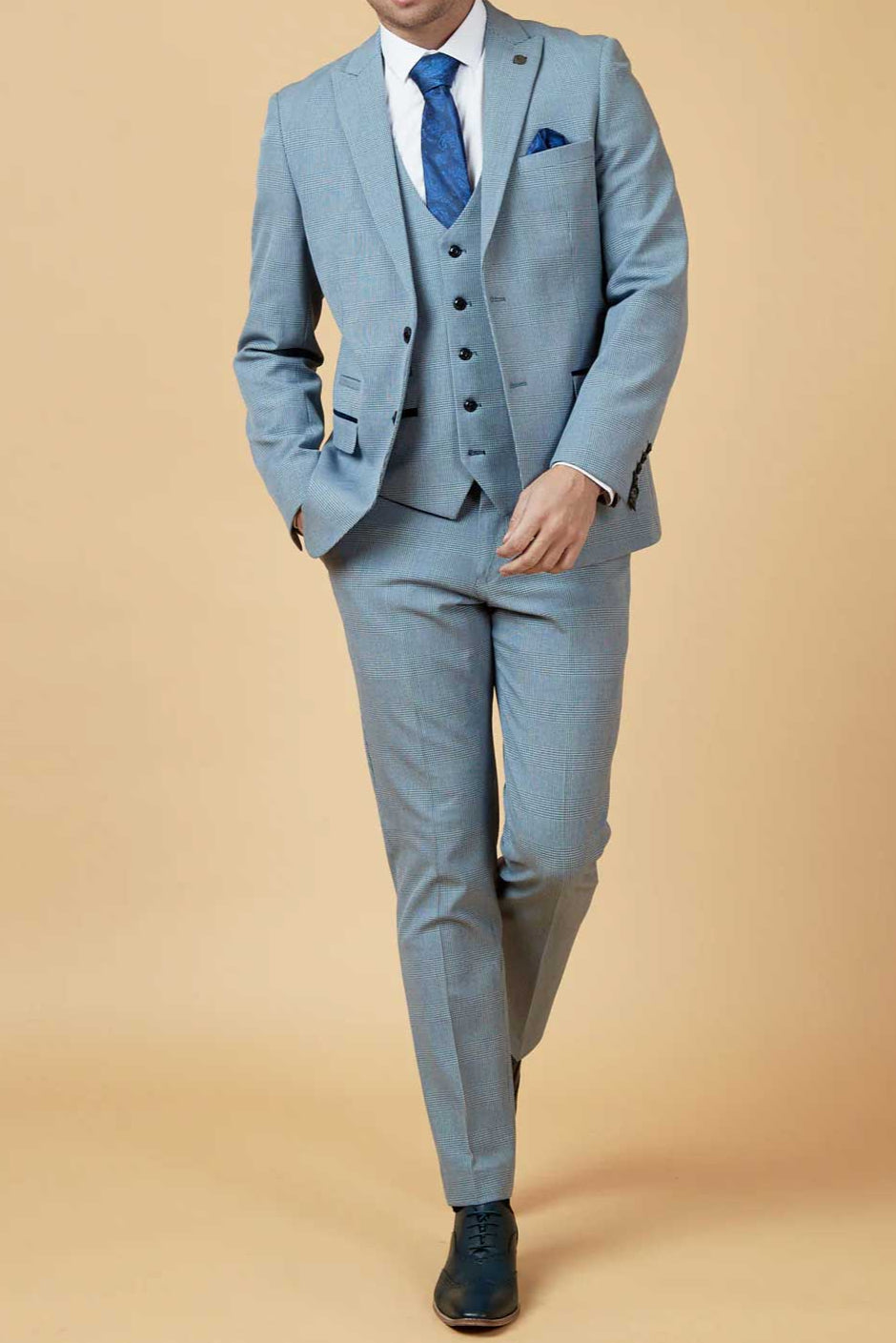 MARC DARCY Bromley Three Piece Suit - Sky Blue Check