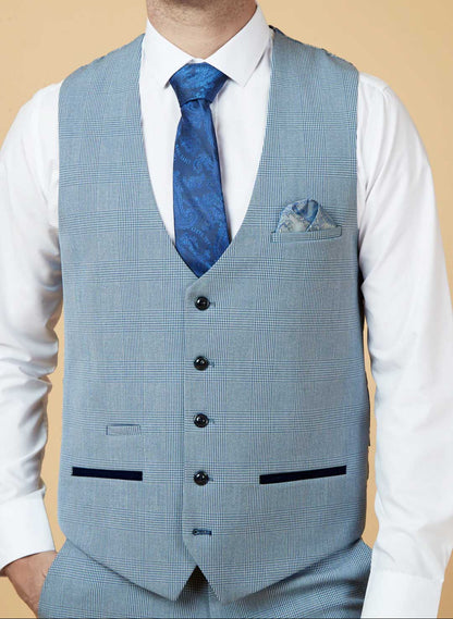 MARC DARCY Bromley Three Piece Suit - Sky Blue Check