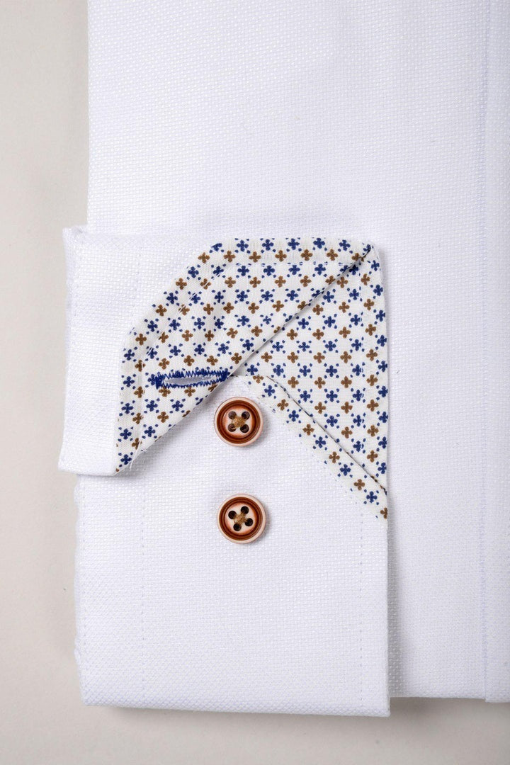 MARC DARCY Charlie Oxford Shirt With Tan Buttons - White