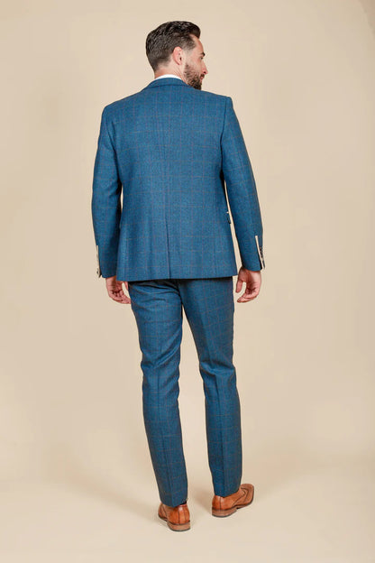 MARC DARCY Dion Three Piece Suit - Blue Tweed Check