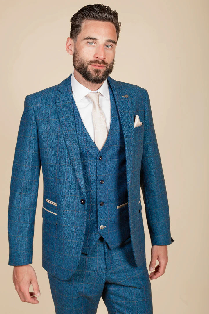 MARC DARCY Dion Three Piece Suit - Blue Tweed Check