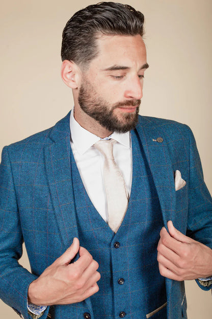 MARC DARCY Dion Three Piece Suit - Blue Tweed Check