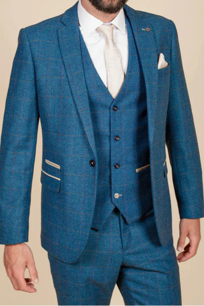 MARC DARCY Dion Two Piece Suit - Blue Tweed Check