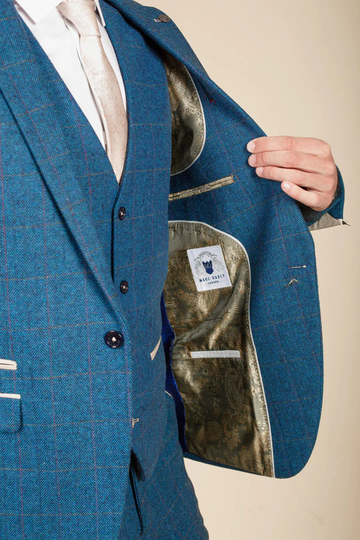 MARC DARCY Dion Three Piece Suit - Blue Tweed Check