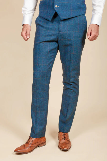 MARC DARCY Dion Three Piece Suit - Blue Tweed Check