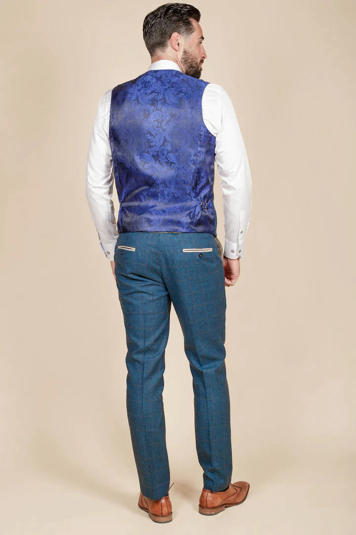 MARC DARCY Dion Single Breasted Waistcoat - Blue Tweed Check