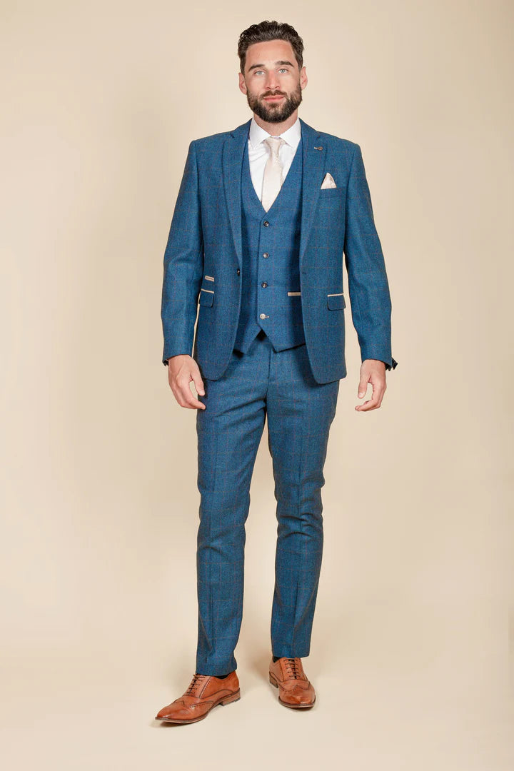 MARC DARCY Dion Three Piece Suit - Blue Tweed Check