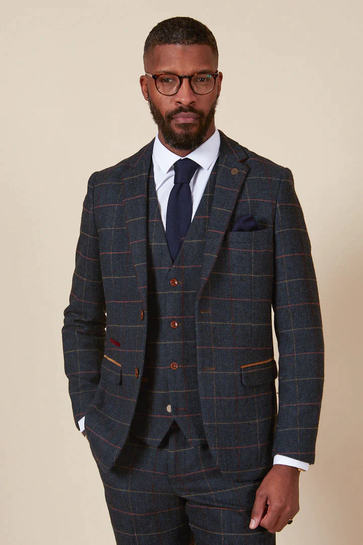 MARC DARCY Eton Two Piece Suit - Navy Blue Check