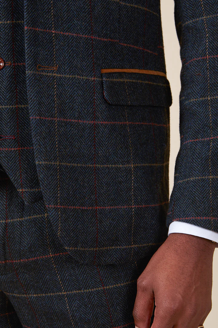 MARC DARCY Eton Three Piece Suit Navy Blue Check Farleys Menswear