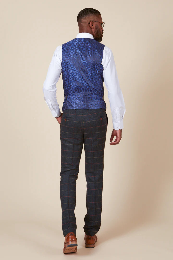 MARC DARCY Eton Three Piece Suit - Navy Blue Check