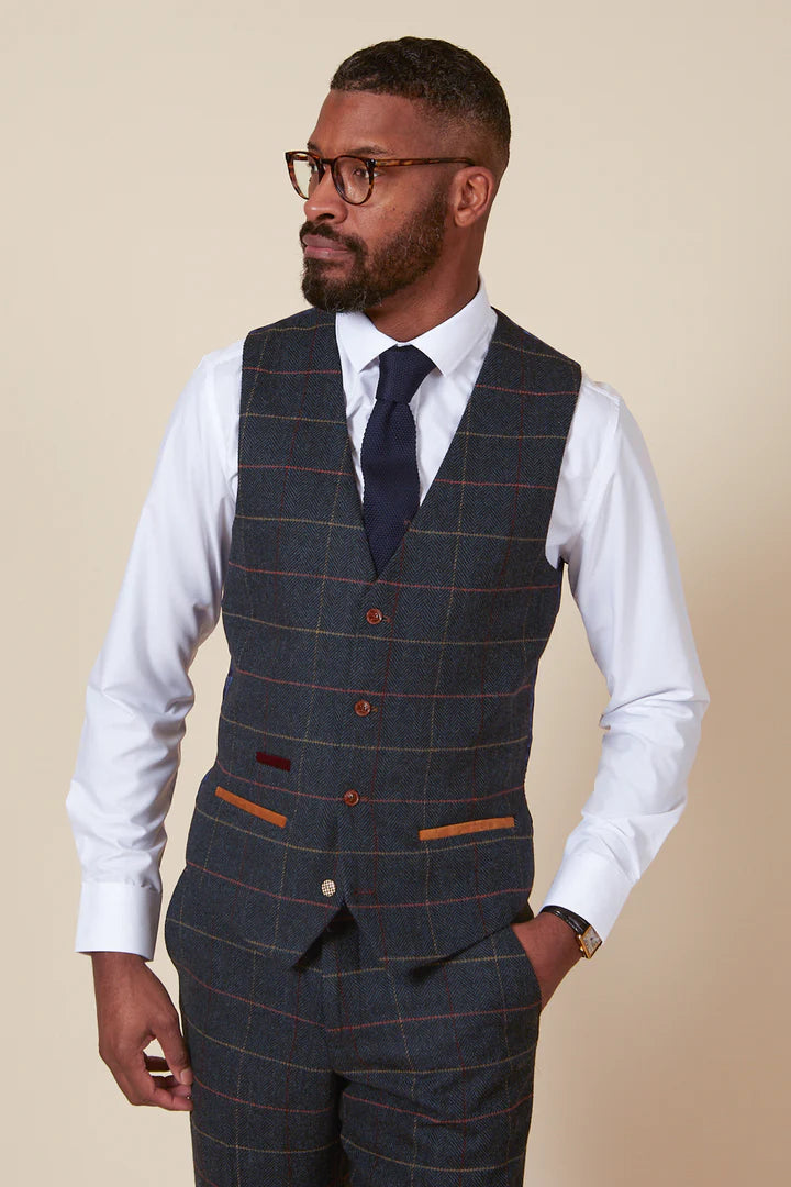 MARC DARCY Eton Three Piece Suit - Navy Blue Check