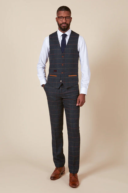 MARC DARCY Eton Three Piece Suit - Navy Blue Check