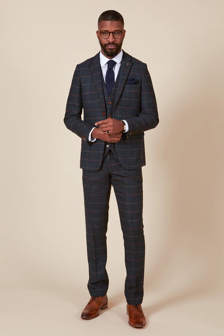 MARC DARCY Eton Three Piece Suit - Navy Blue Check