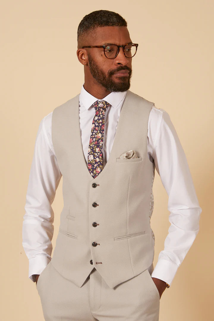 MARC DARCY HM5 Single Breasted Waistcoat - Stone