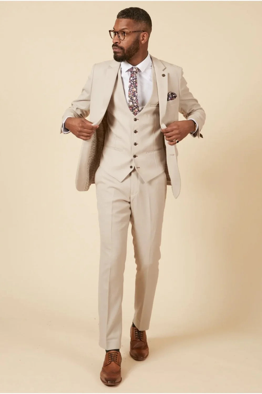 MARC DARCY HM5 Tailored Three Piece Suit - Stone