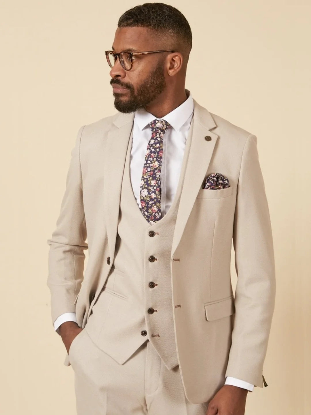 MARC DARCY HM5 Tailored Three Piece Suit - Stone