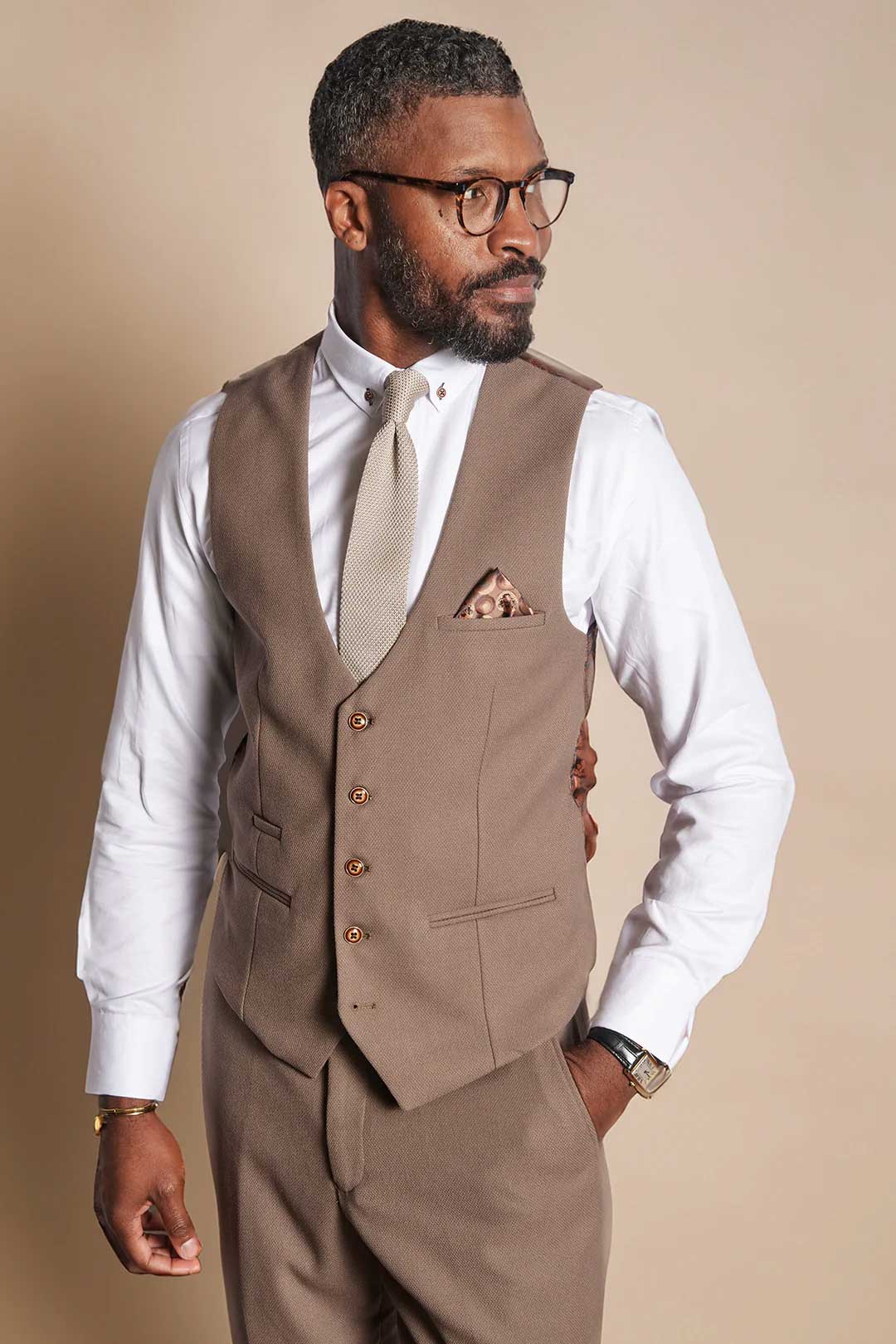 MARC DARCY HM5 Tailored Three Piece Suit - Tan