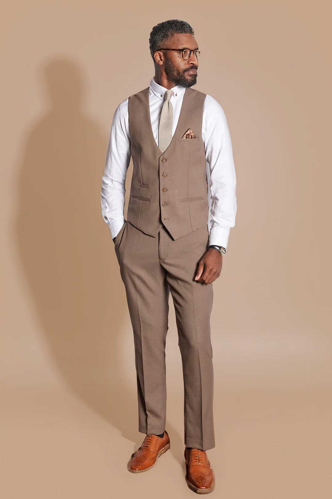 MARC DARCY HM5 Tailored Three Piece Suit - Tan