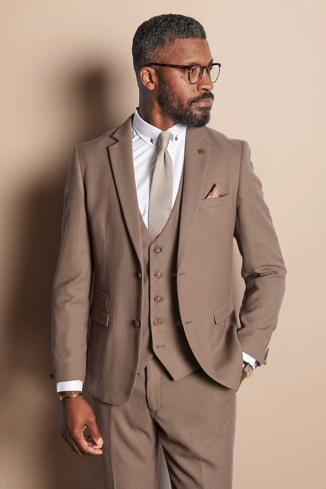 MARC DARCY HM5 Tailored Three Piece Suit - Tan