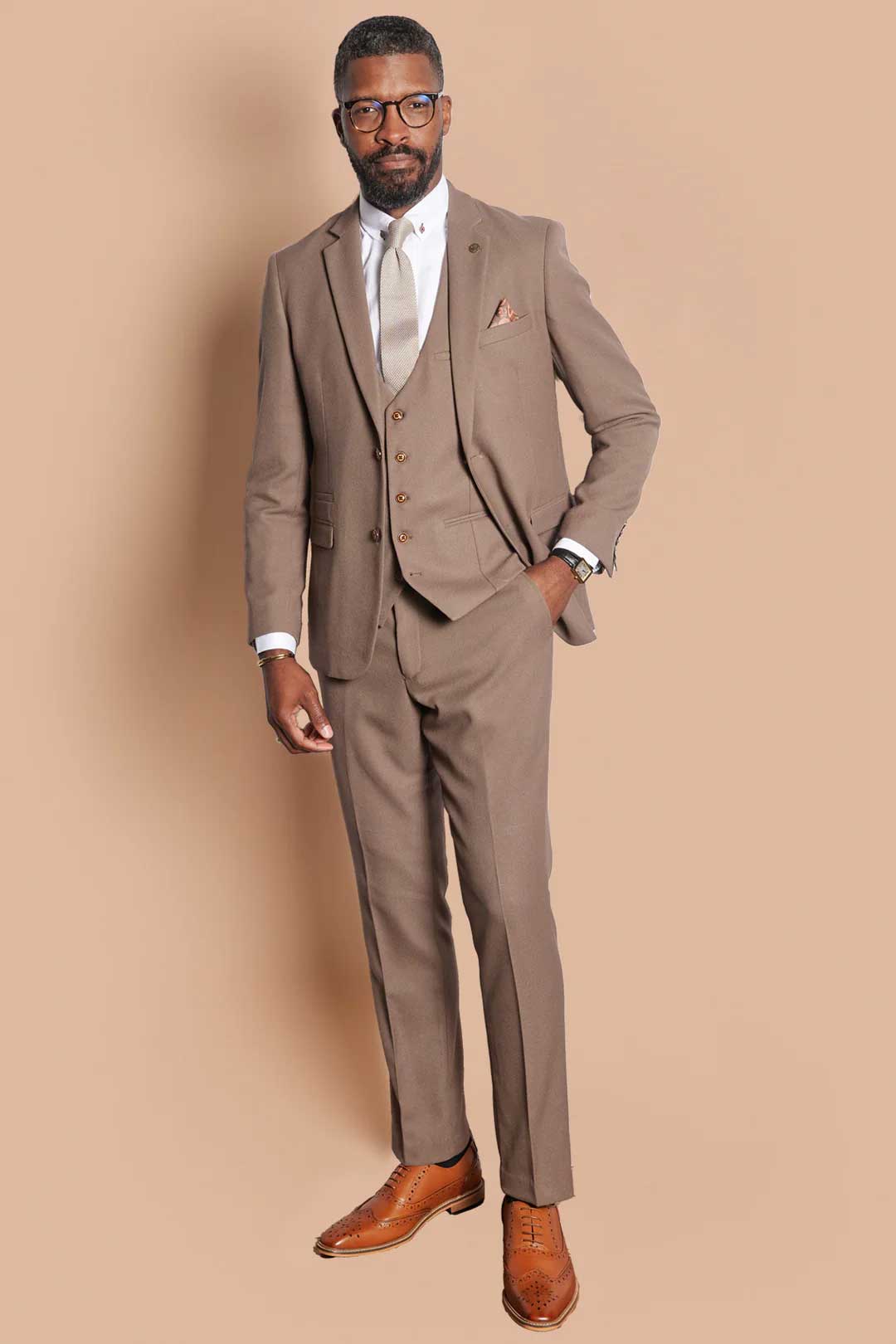 MARC DARCY HM5 Tailored Three Piece Suit - Tan