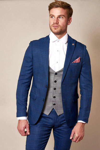 MARC DARCY Jerry Blue Check Suit With Jerry Grey Waistcoat