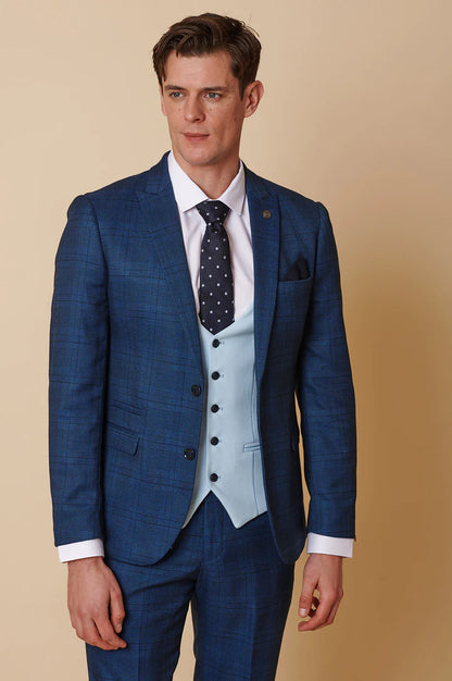 MARC DARCY Jerry Blue Check Suit With Kelvin Sky Waistcoat