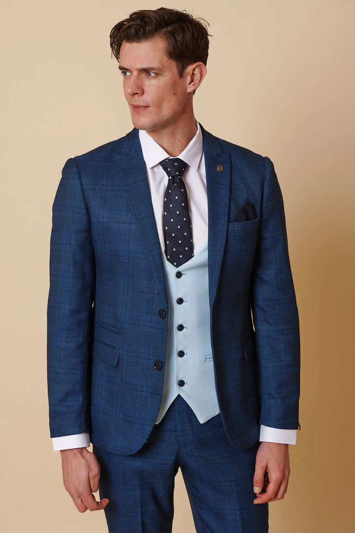 MARC DARCY Jerry Blue Check Suit With Kelvin Sky Waistcoat