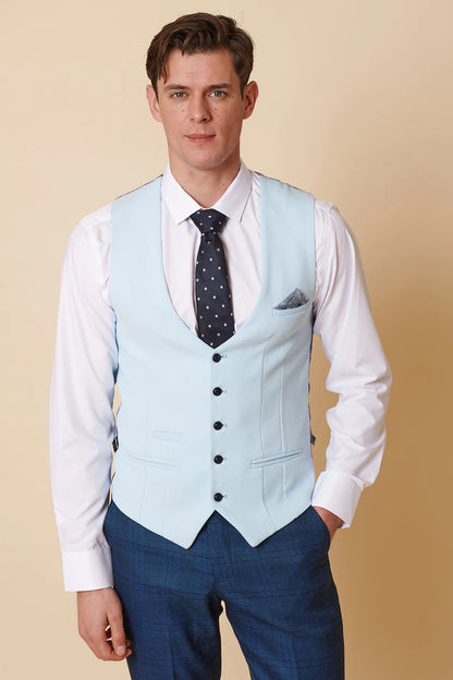 MARC DARCY Jerry Blue Check Suit With Kelvin Sky Waistcoat