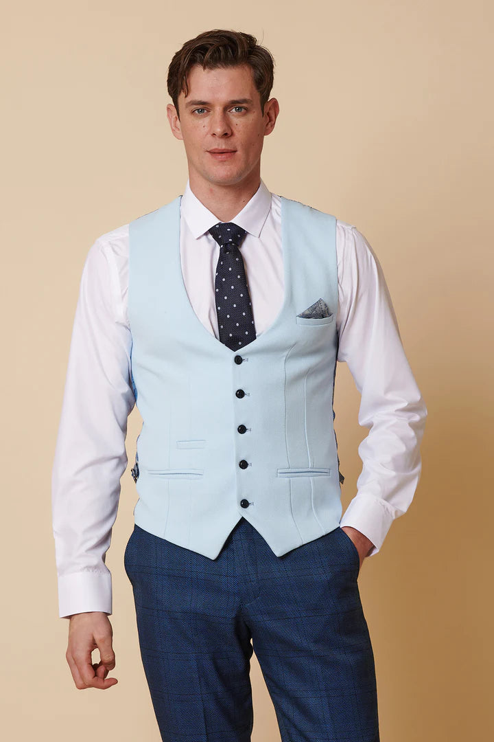 MARC DARCY Jerry Blue Check Suit With Kelvin Sky Waistcoat