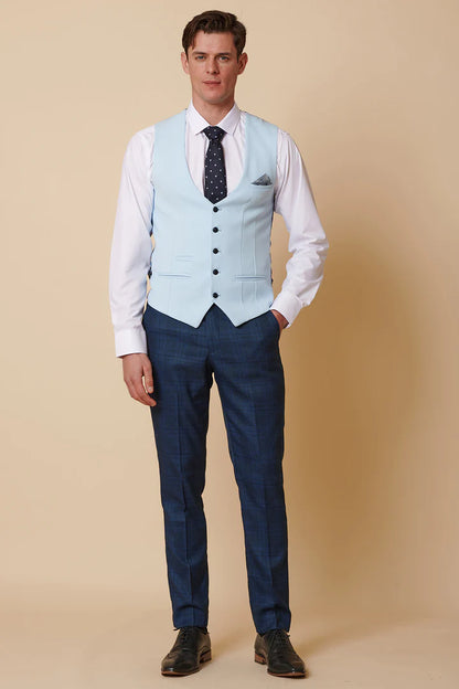 MARC DARCY Jerry Blue Check Suit With Kelvin Sky Waistcoat