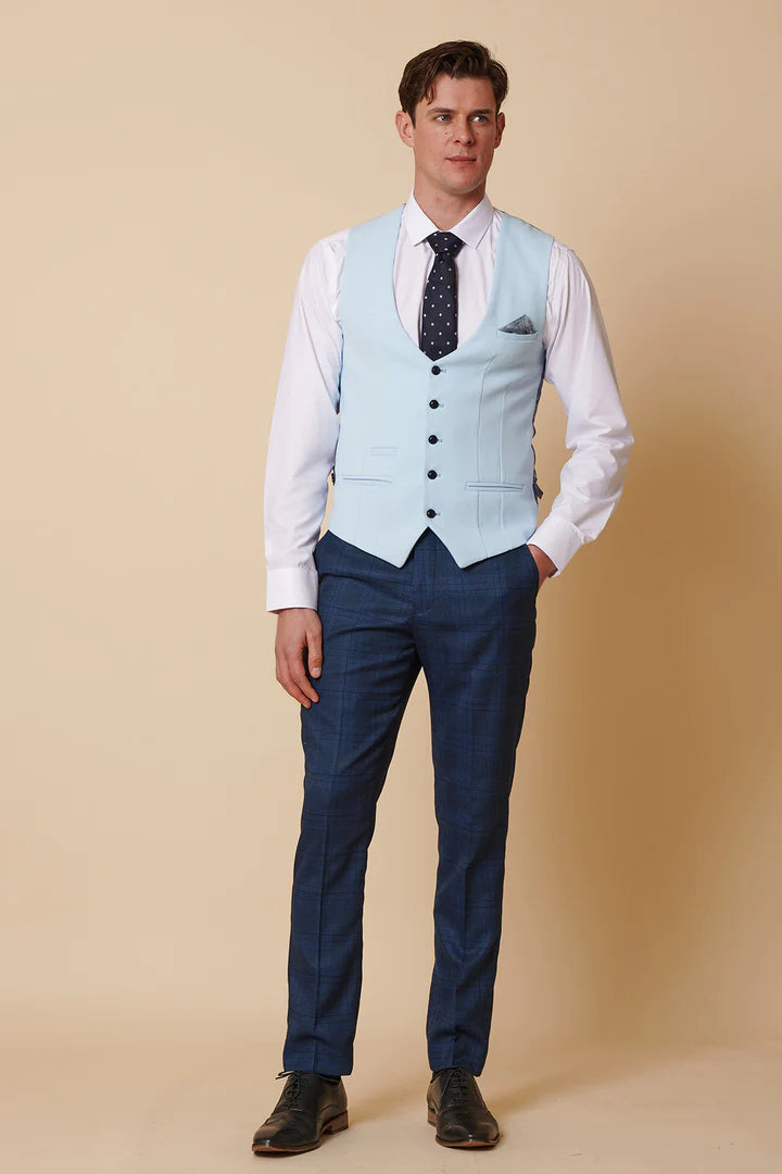 MARC DARCY Jerry Blue Check Suit With Kelvin Sky Waistcoat