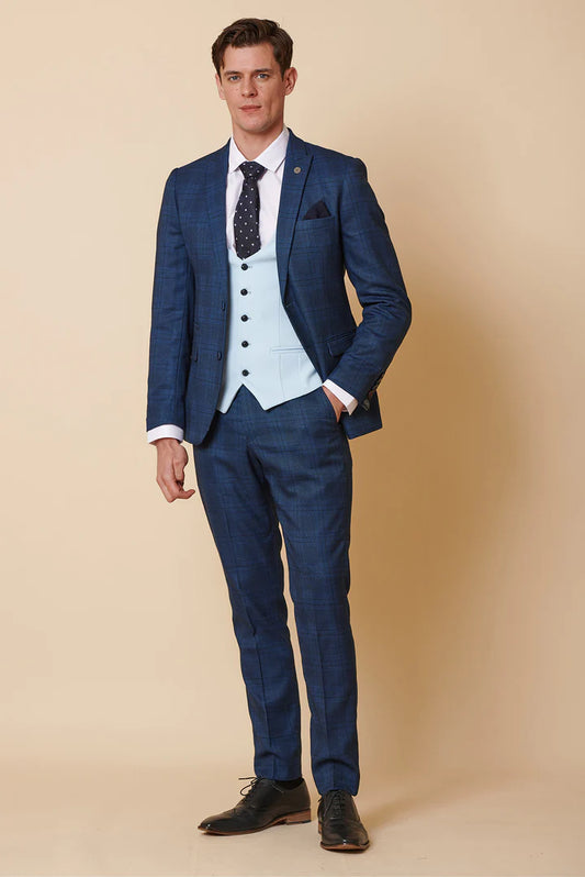 MARC DARCY Jerry Blue Check Suit With Kelvin Sky Waistcoat
