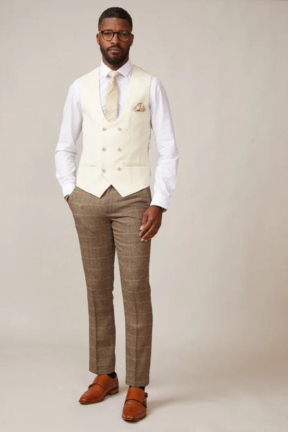 MARC DARCY Kelvin Double Breasted Waistcoat - Cream