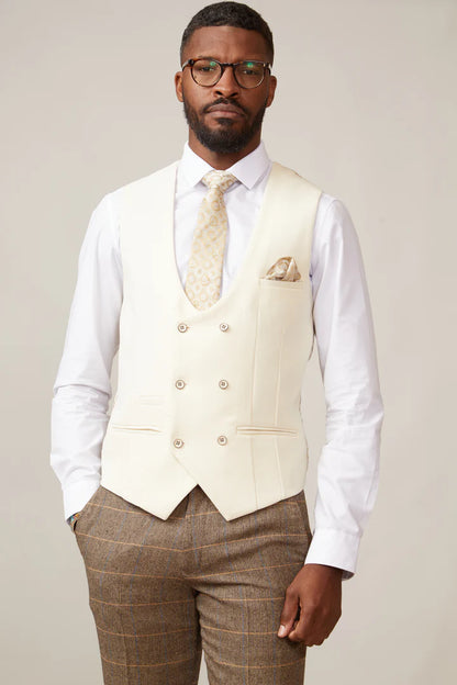 MARC DARCY Kelvin Double Breasted Waistcoat - Cream