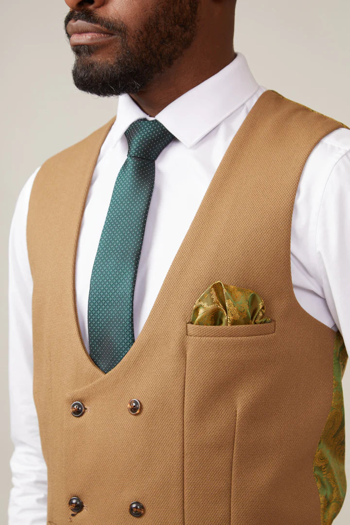 MARC DARCY Kelvin Double Breasted Waistcoat - Oak