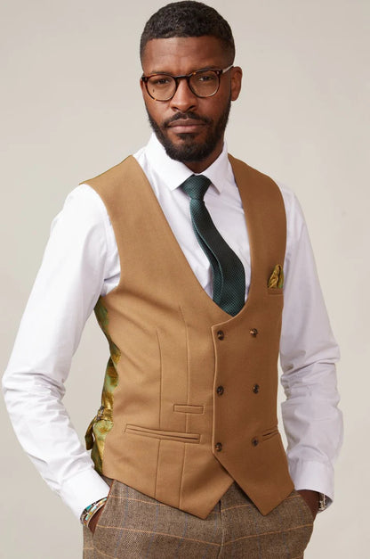 MARC DARCY Kelvin Double Breasted Waistcoat - Oak