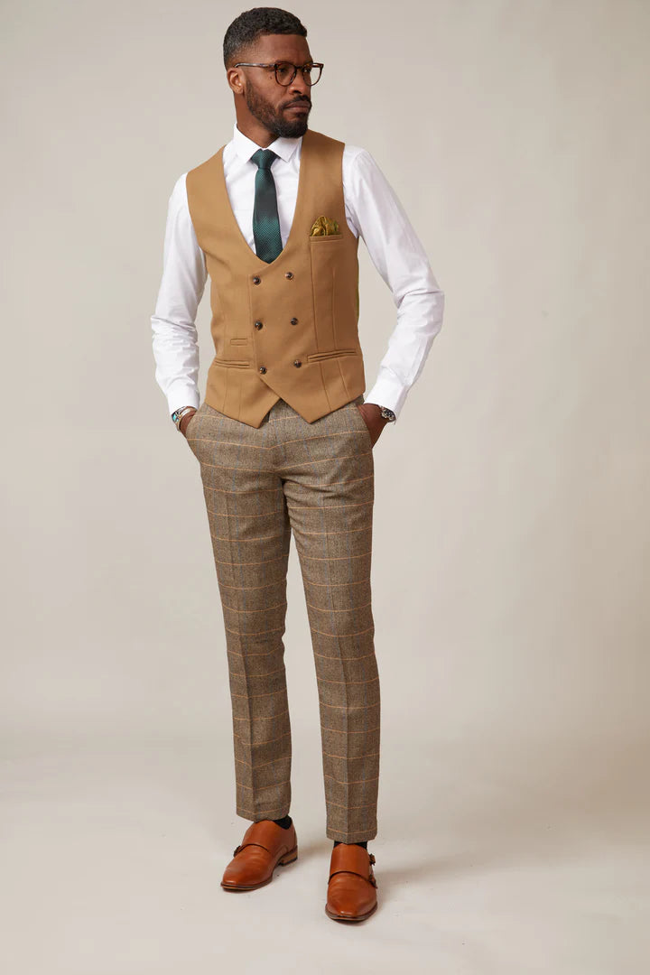 MARC DARCY Kelvin Double Breasted Waistcoat - Oak