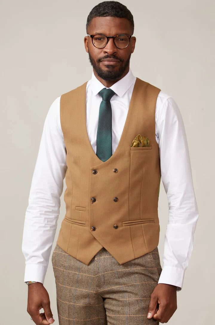 MARC DARCY Kelvin Double Breasted Waistcoat - Oak