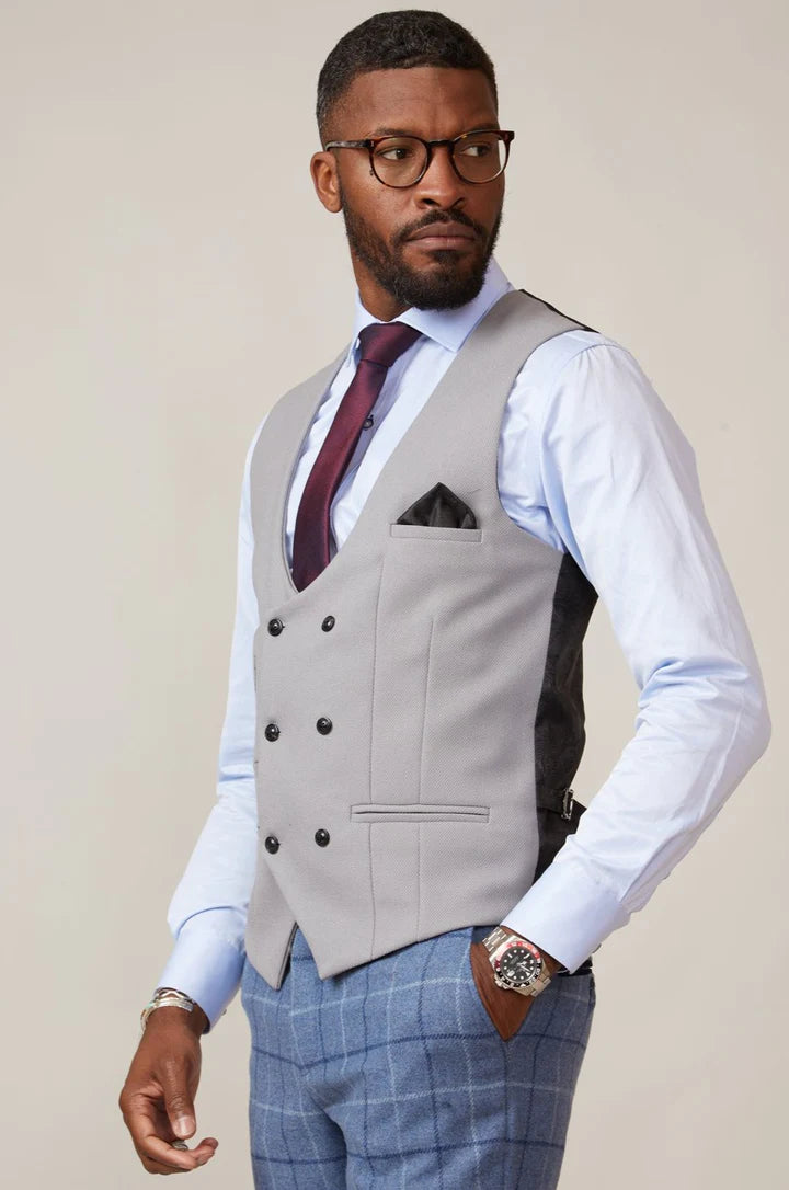 MARC DARCY Kelvin Double Breasted Waistcoat - Silver Grey