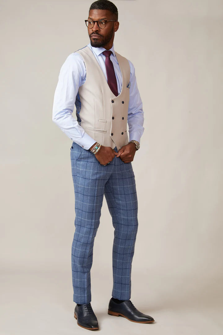 MARC DARCY Kelvin Double Breasted Waistcoat - Stone