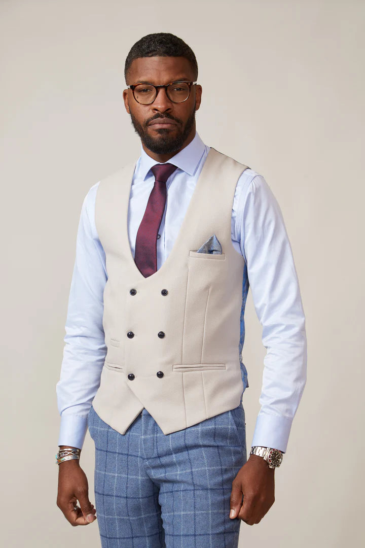 MARC DARCY Kelvin Double Breasted Waistcoat - Stone