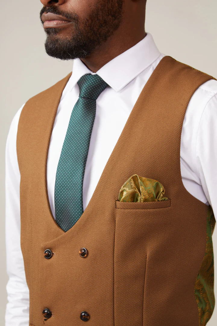 MARC DARCY Kelvin Double Breasted Waistcoat - Tan