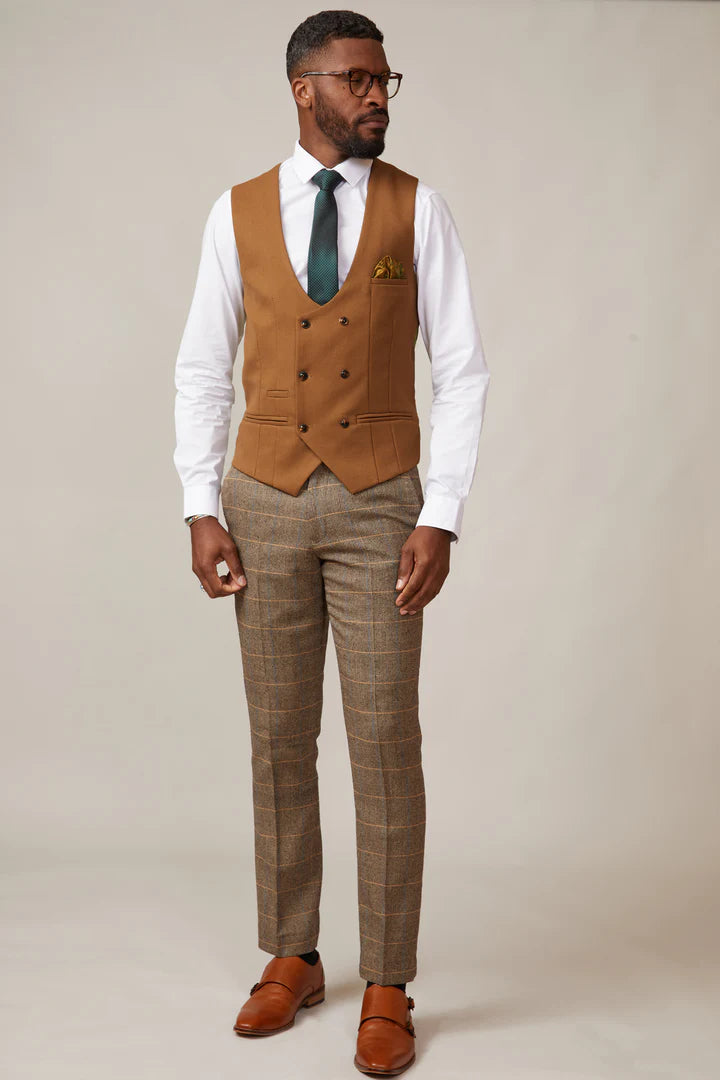 MARC DARCY Kelvin Double Breasted Waistcoat - Tan